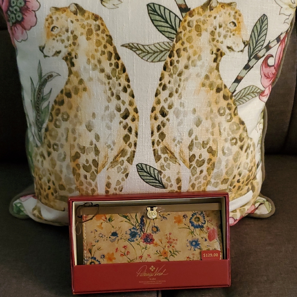 Patricia Nash Cauchy Prairie Rose Floral Wallet with Gold and Blue Accents